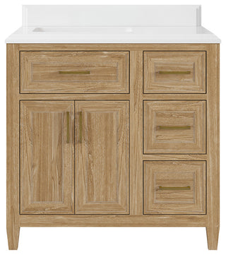 Santa Monica 36 Left Offset  Bath Vanity in Whitewashed Teak 1.5" White Quartz