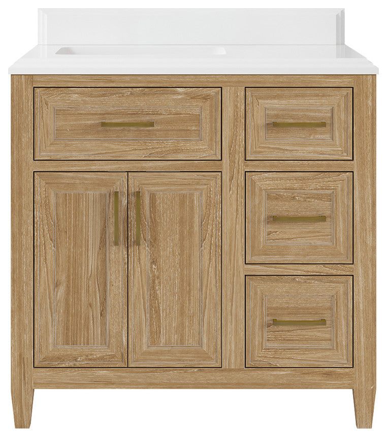 Santa Monica 36 Left Offset  Bath Vanity in Whitewashed Teak 1.5" White Quartz