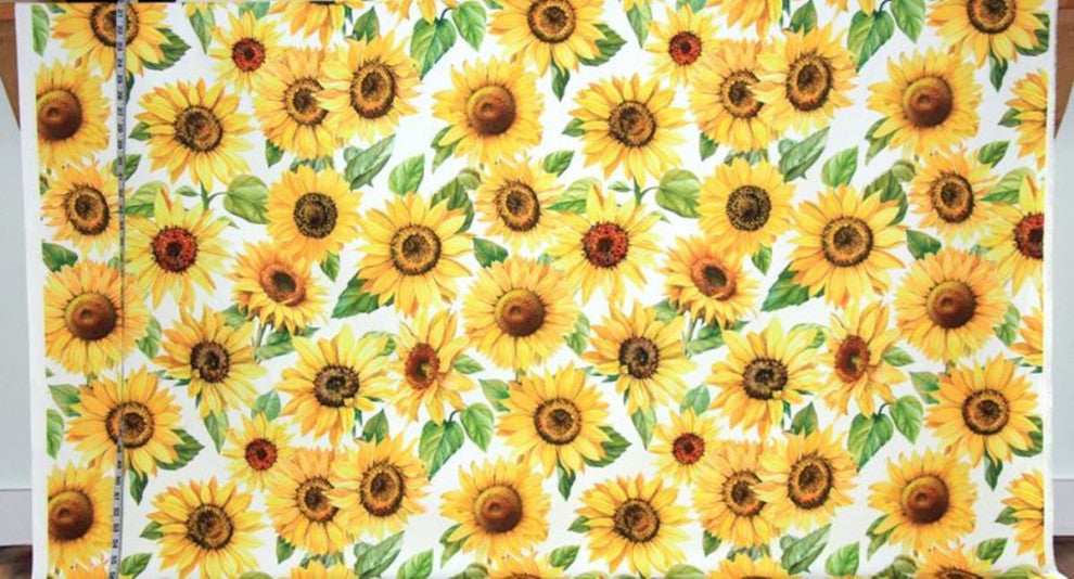 Sunflower Fabric Summer Floral curtain material, Standard Cut