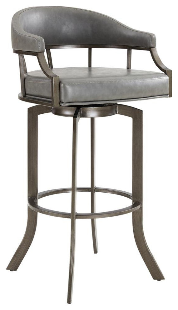 Pharaoh Swivel 30 Mineral Finish and Grey Faux Leather Bar Stool