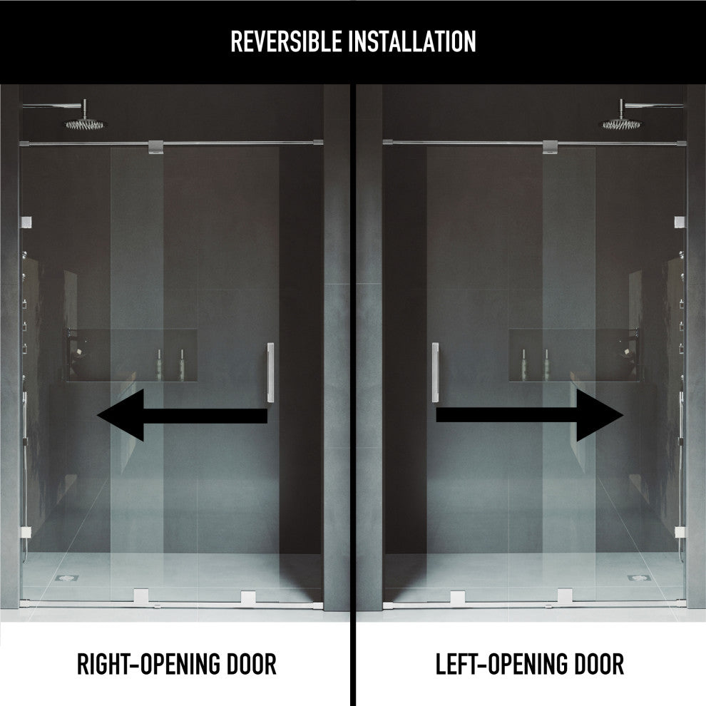 VIGO Ryland 62" to 64" W x 73" H Frameless Track Sliding Shower Door, Chrome, Clear Glass