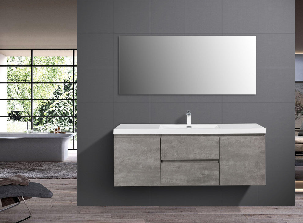 Alma -Pre 60" Single Sink Vanity With Integrated Sink, Cement Grey