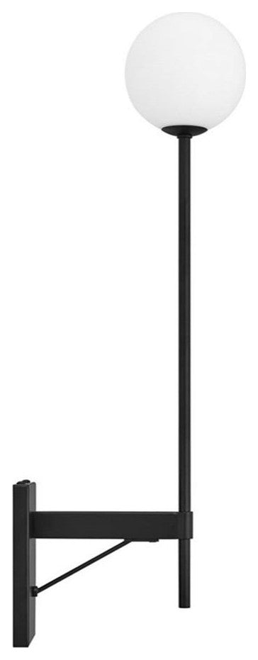 Modway Riva Metal Wall Sconce with Opal White Glass in Black