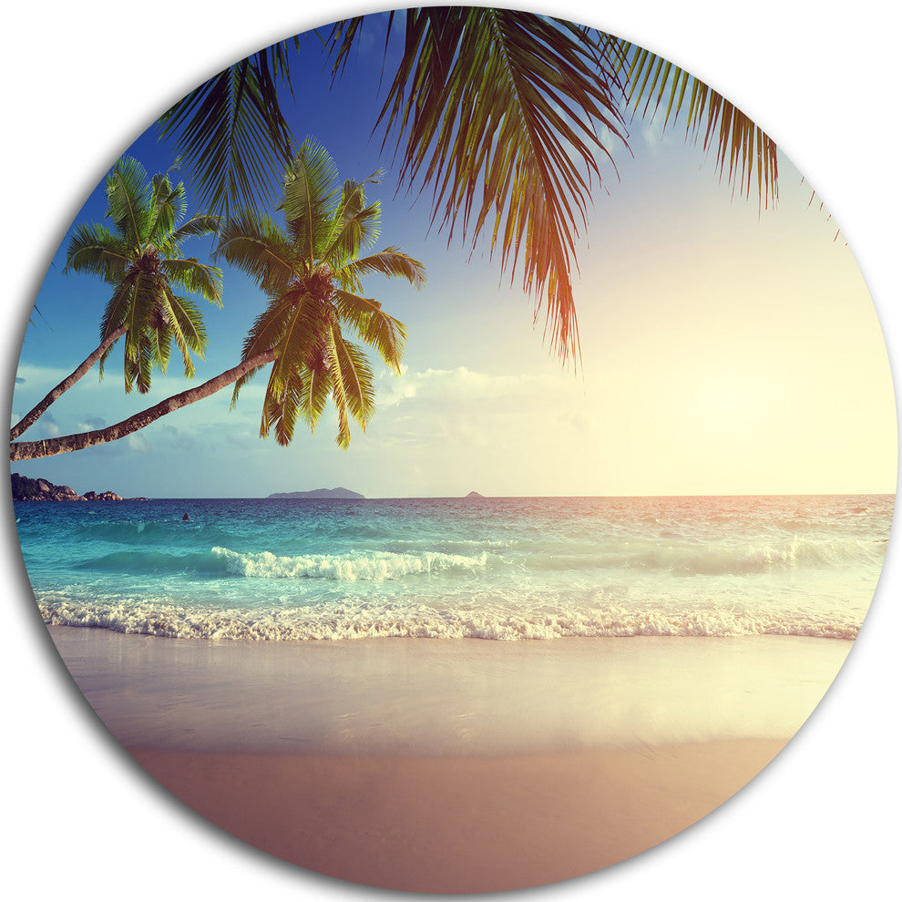 Typical Sunset On Seychelles Beach, Seascape Round Wall Art, 11"