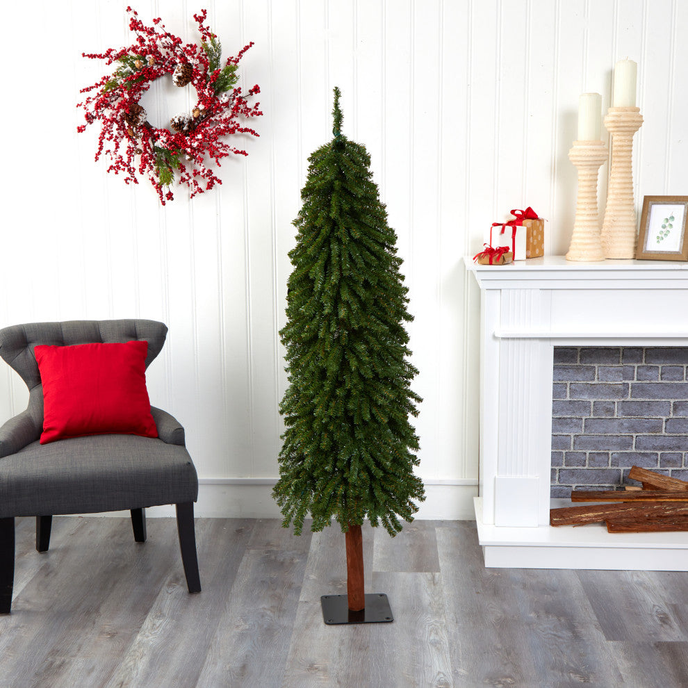 5' Grand Alpine Faux Christmas Tree With 469 Bendable Branches on Natural Trunk