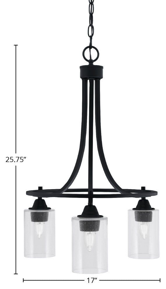 Paramount Downlight 3-Light Chandelier, Matte Black, 4" Clear Bubble Glass