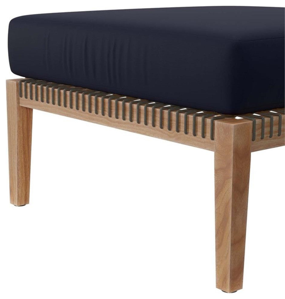 Clearwater Outdoor Patio Teak Wood Ottoman, Gray Navy