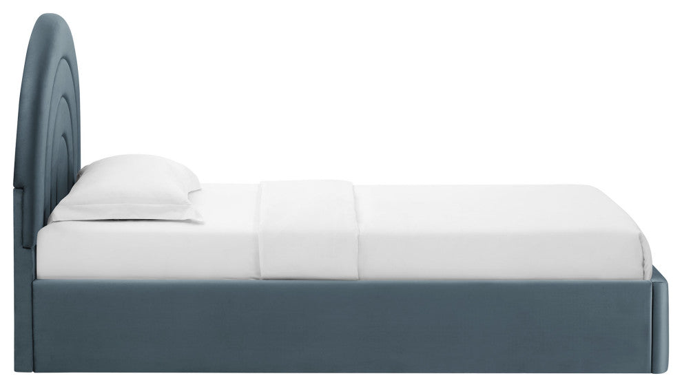 Solana Arched Performance Velvet Twin Platform Bed, Cadet Blue