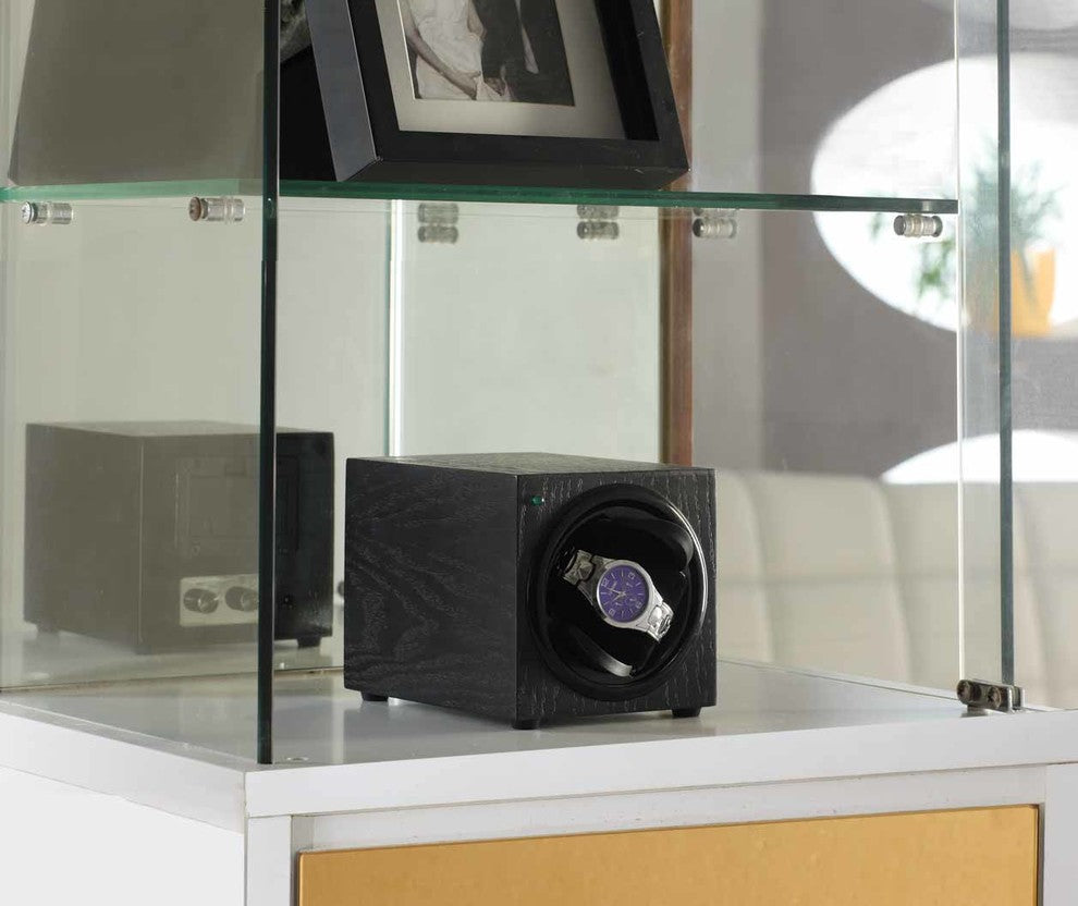 Single Watch Winder, Black Wood