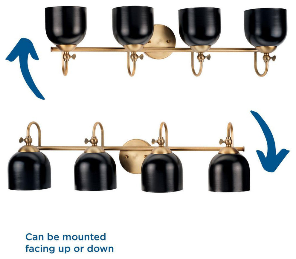 Dalton Collection 4-Light Farmhouse Vintage Brass Metal Shade Bath Vanity Light