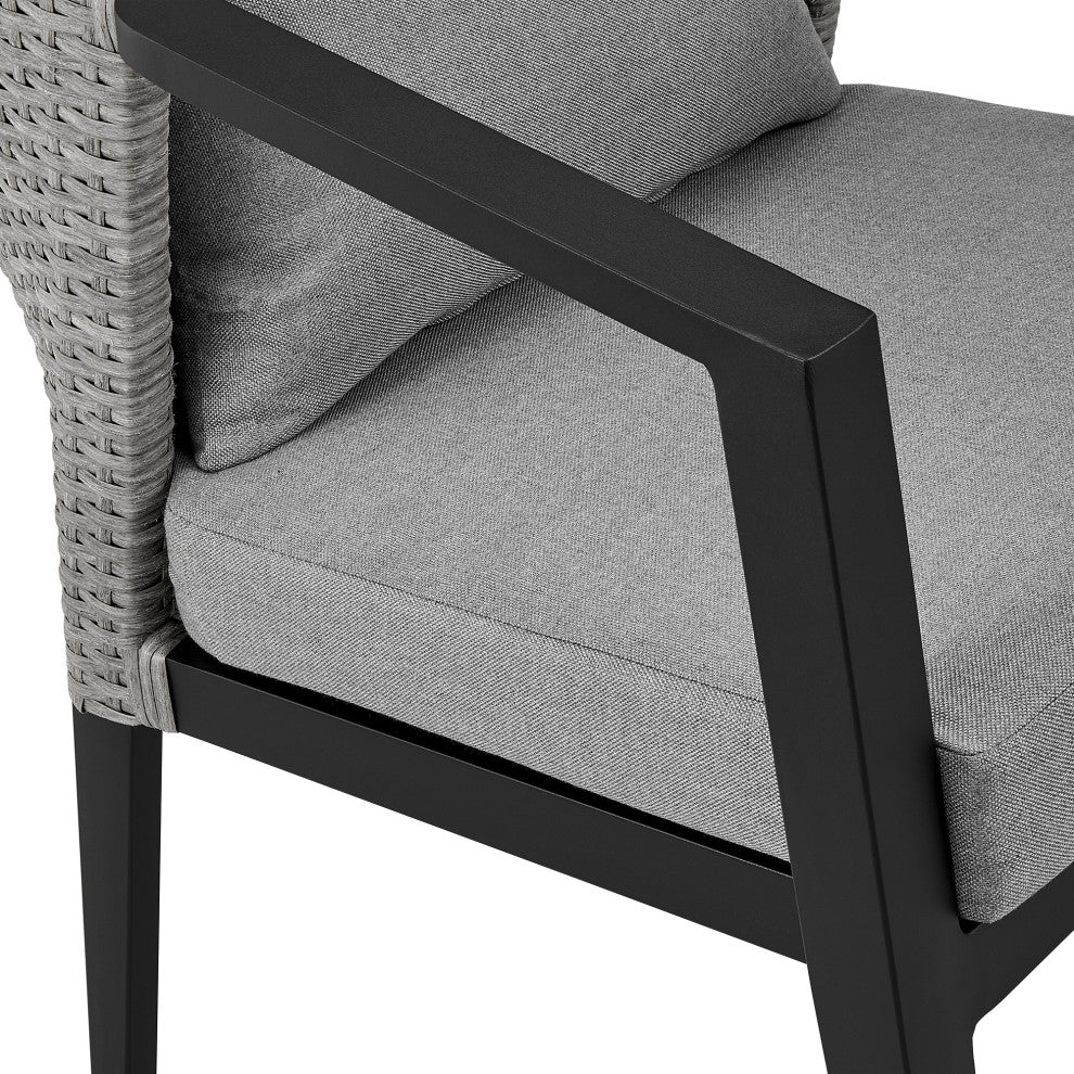 Aileen Patio 5-Piece Dining Table Set, Aluminum and Wicker With Gray Cushions