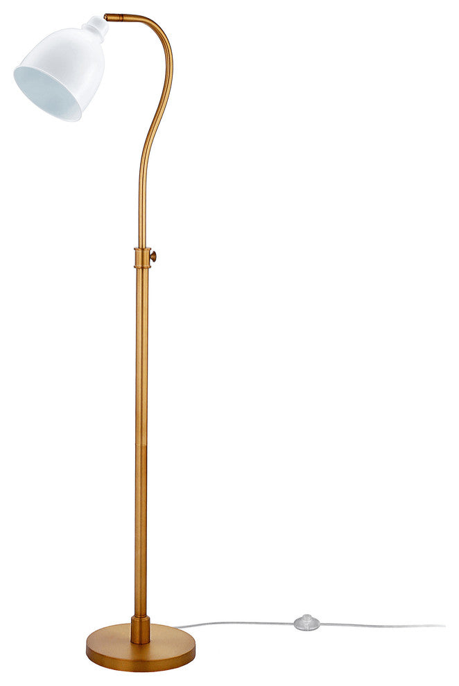 68" Brass Adjustable Reading Floor Lamp With White Frosted Glass Dome Shade