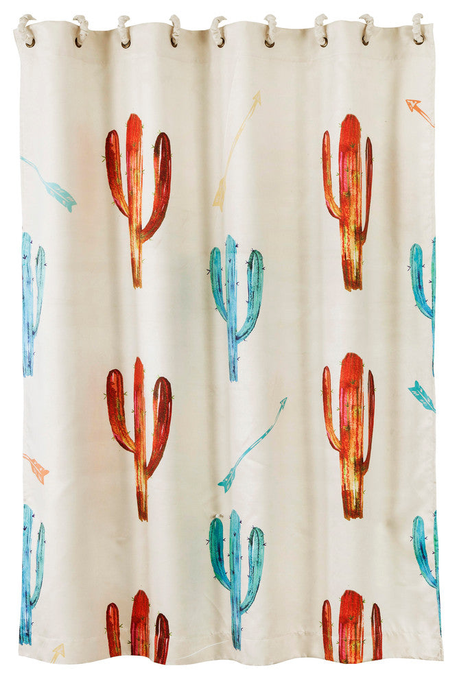 Printed Cactus Shower Curtain and Shower Rings Set