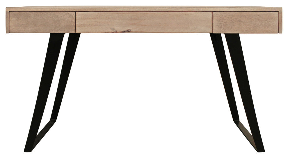Sloane Solid Wood 3 Drawer Desk with Cast Iron Legs in Gray