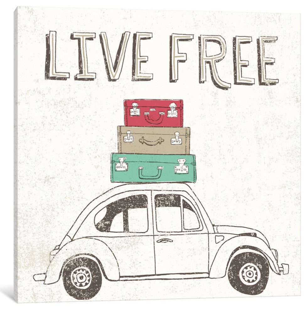 "Road Trip Beetle Luggage" by Oliver Towne, 37x37x1.5