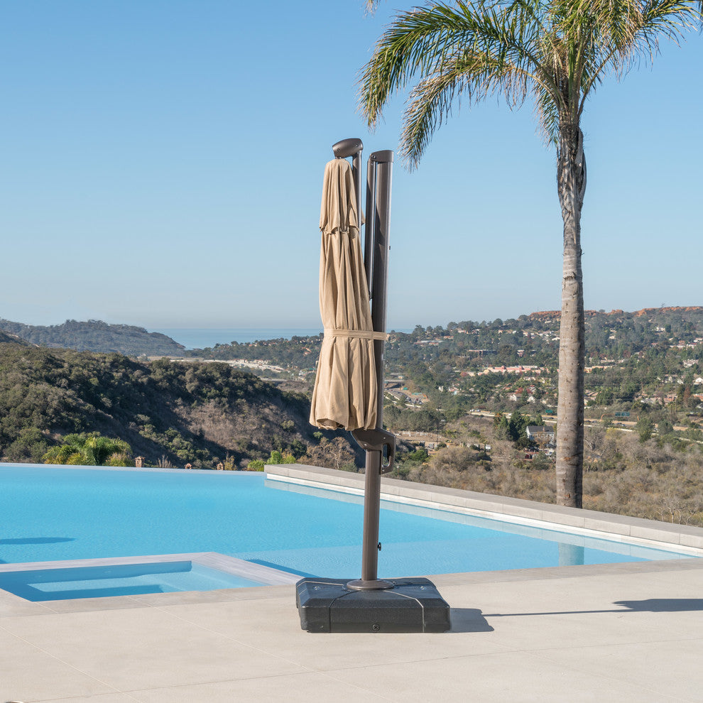 Modular 10ft Sunbrella Outdoor Round Patio Umbrella, Heather Beige