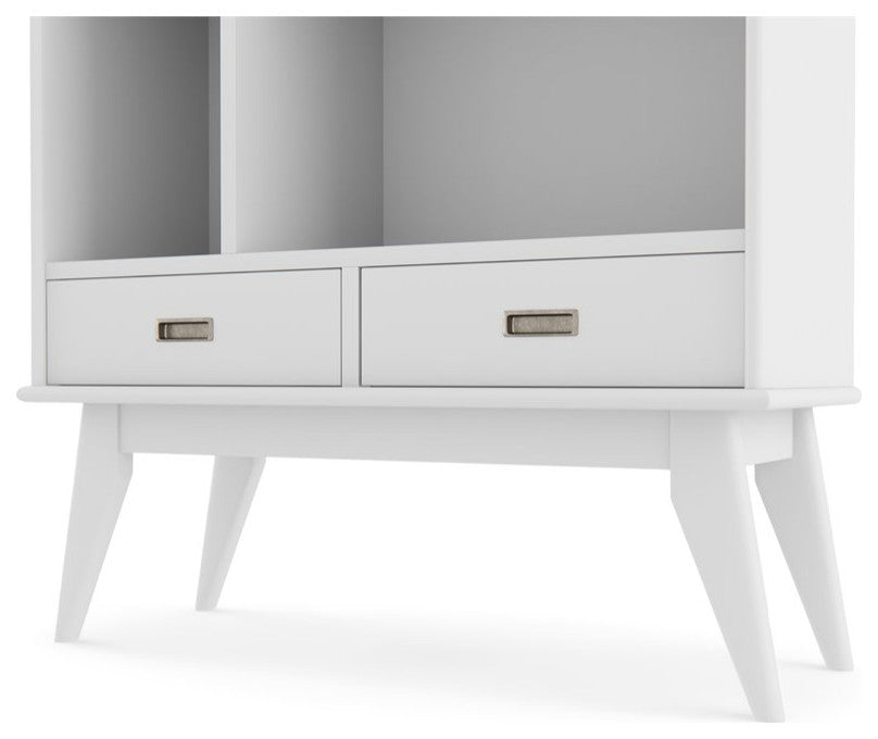 Solid Hardwood 64" X 35" Modern Wide Bookcase And Storage Unit In White