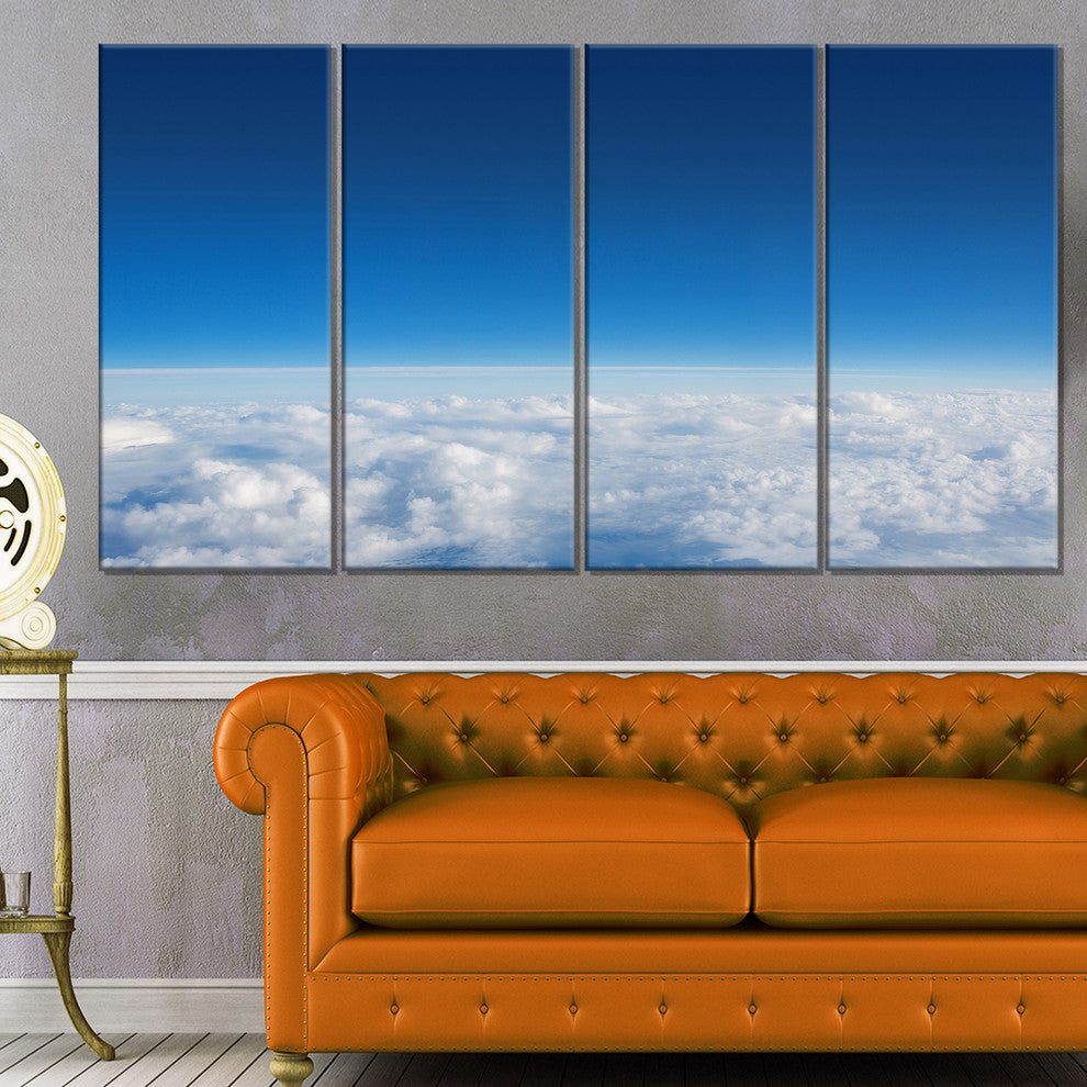 "Puffy Clouds Above View" Extra Large Wall Art Landscape, 4 Panels, 48"x28"