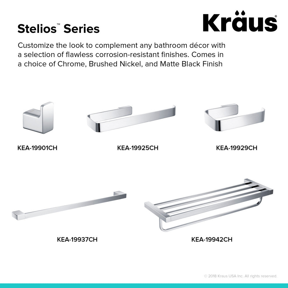 Stelios Bathroom Shelf with Towel Bar, Chrome