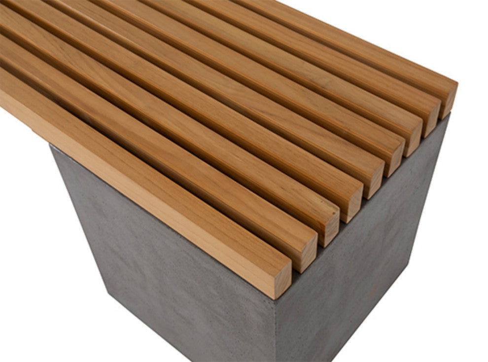 Outdoor Concrete and Teak Planter Bench