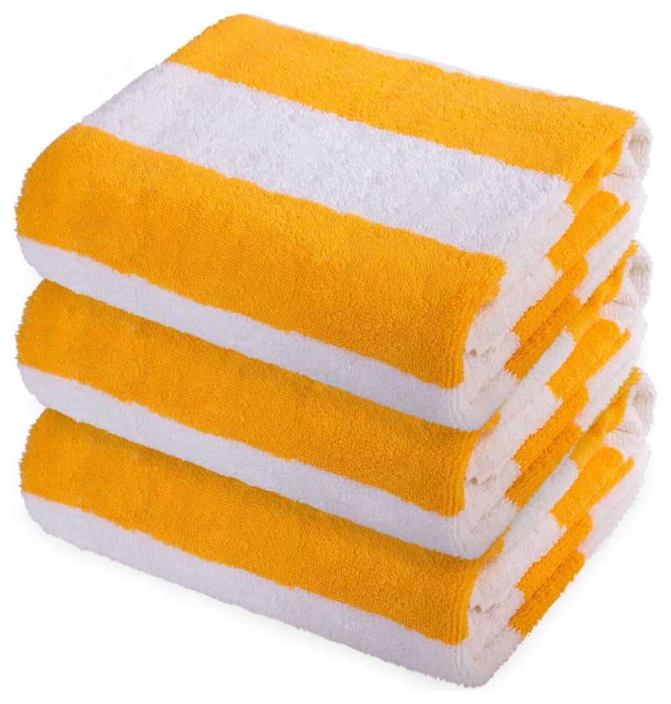 Premium Cabana Striped Terry Cotton Towel, Yellow, 3 Piece, Cabana