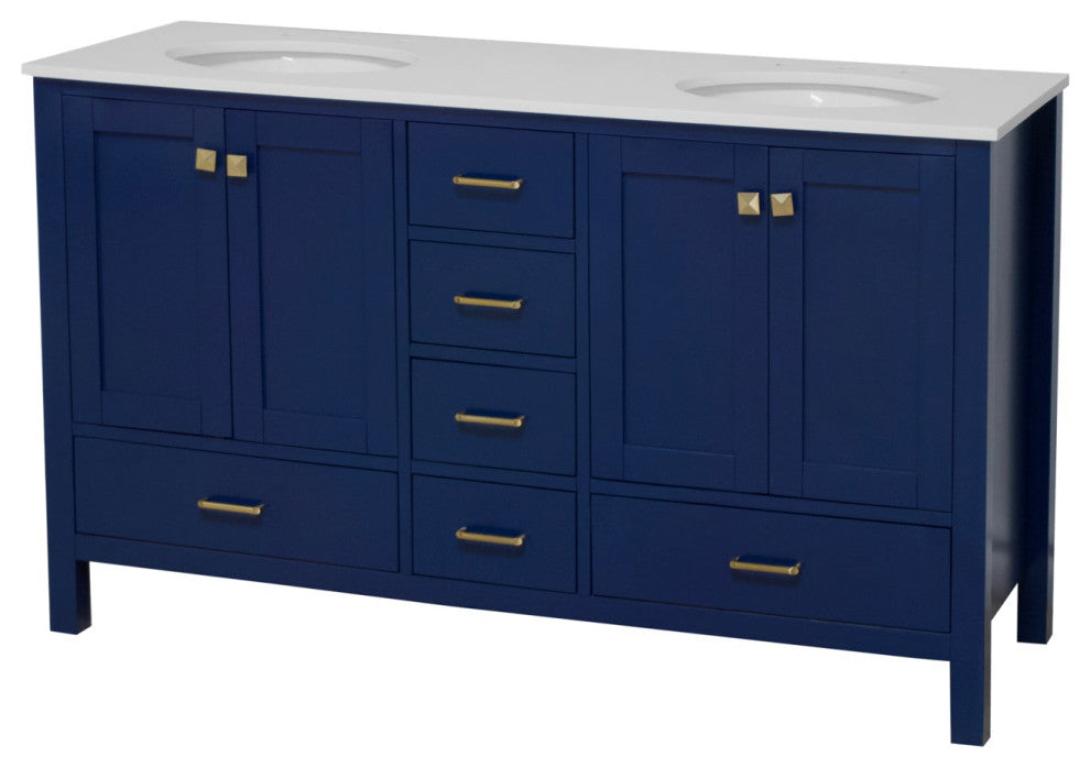 Horizon 60" Double Bathroom Vanity, Royal Blue, Engineered White