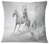 Running White Horses Animal Throw Pillow, 16"x16"