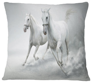 Running White Horses Animal Throw Pillow, 16"x16"