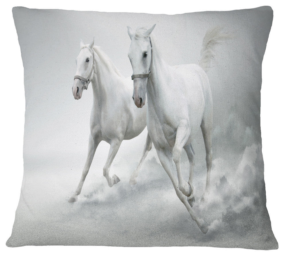 Running White Horses Animal Throw Pillow, 16"x16"