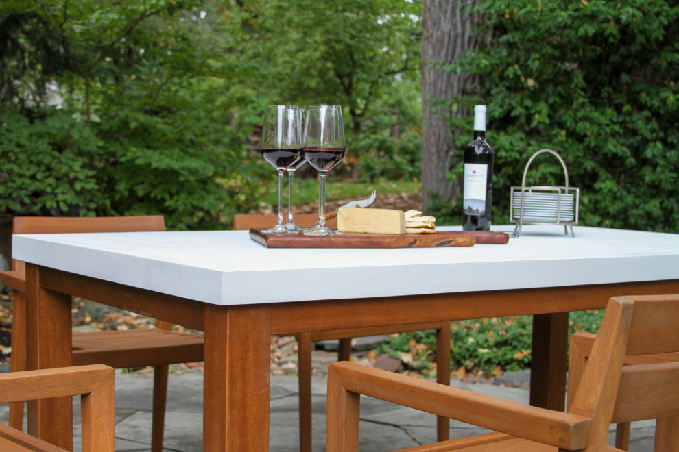 6-Piece Eucalyptus and Ivory Composite Dining Set With Stacking Chairs