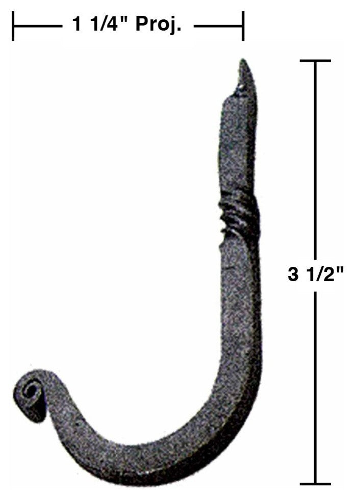 Hook Black RSF Iron Single 3 1/2"H X 1 1/4" Proj Pack of 10 |