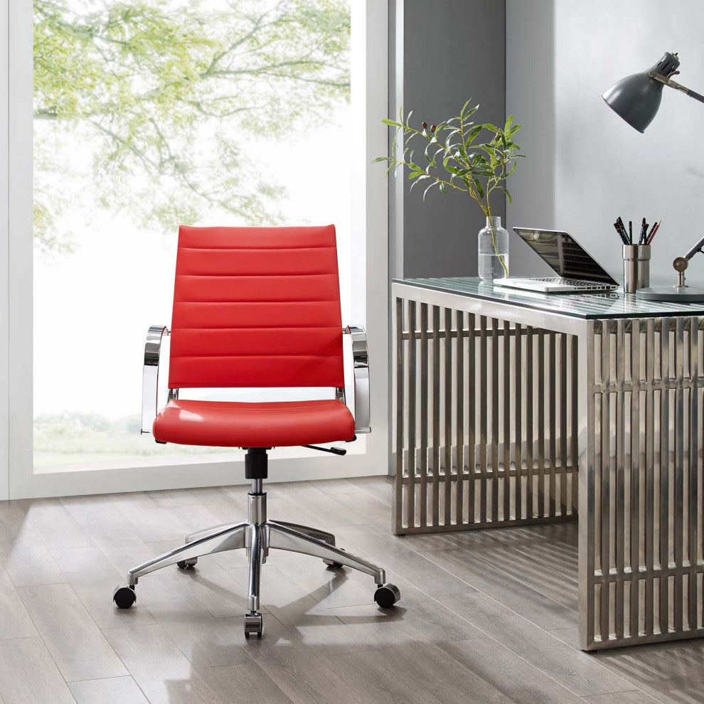Computer Work Desk Chair, Faux Leather, Red, Modern, Home Business Office
