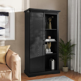 Harrison 36" Wide Rustic Bookcase with Sliding Barn Door & Adjustable Shelves, Black