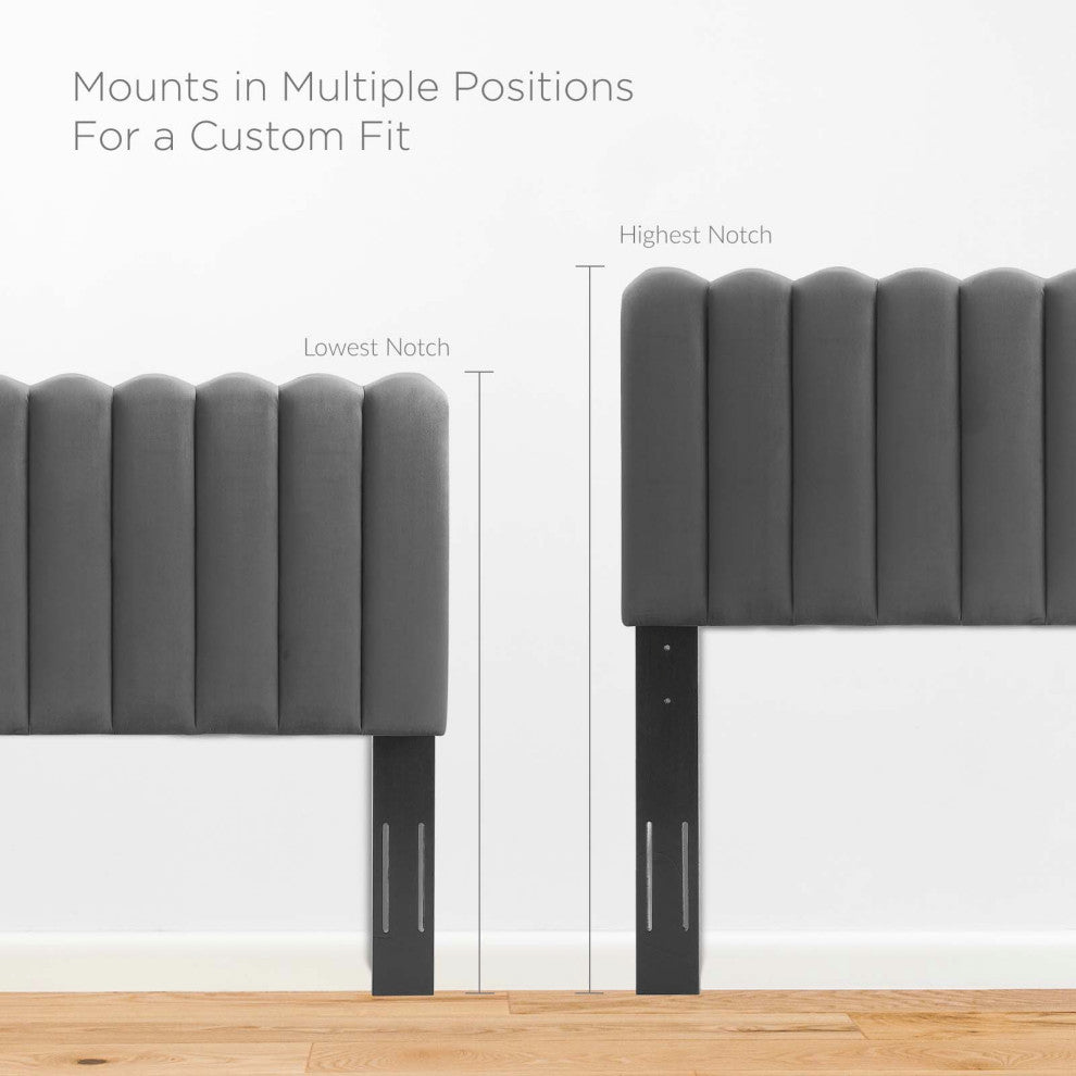 Headboard, Full Queen Size, Velvet, Dark Gray, Modern Contemporary, Bedroom
