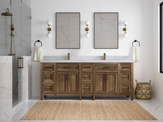 Santa Monica 84 Double Sink Bath Vanity in Graywashed Teak 2" Calacatta Nuvo