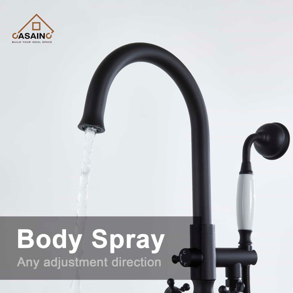 Freestanding Bathtub Faucet Hand Shower Vintage Floor-Mount Tub Faucet 2-Handle
