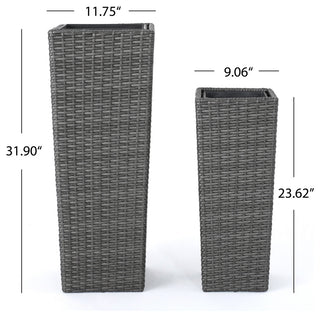 GDF Studio 2-Piece Eden Outdoor Wicker Flower Pots, Gray