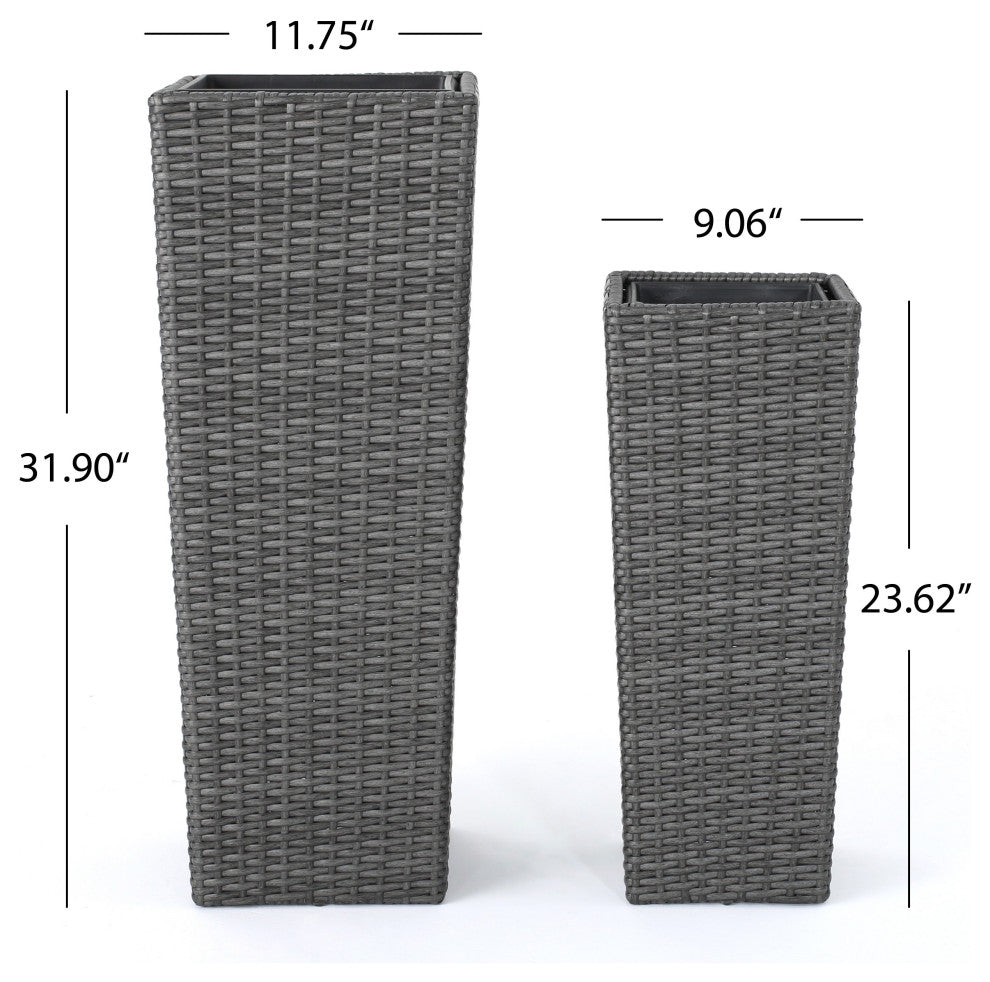 GDF Studio 2-Piece Eden Outdoor Wicker Flower Pots, Gray