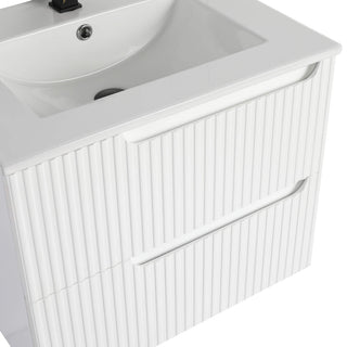 Citiscape Bath Vanity, Textured Drawer Fronts Sink Included, White, 24"