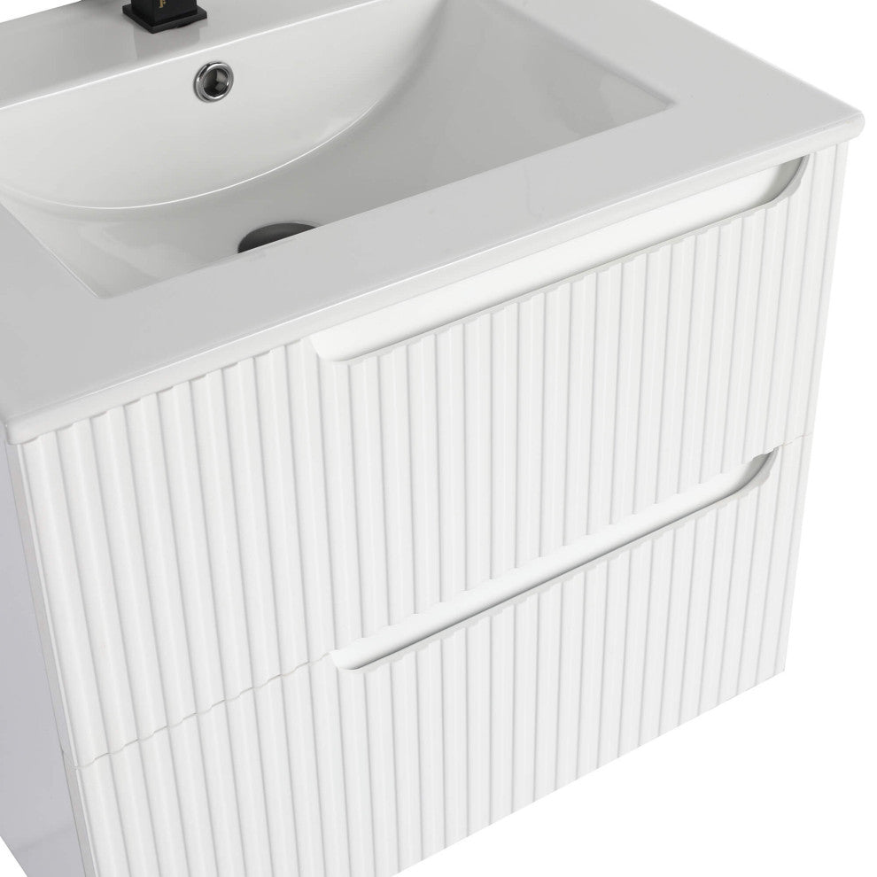 Citiscape Bath Vanity, Textured Drawer Fronts Sink Included, White, 24"