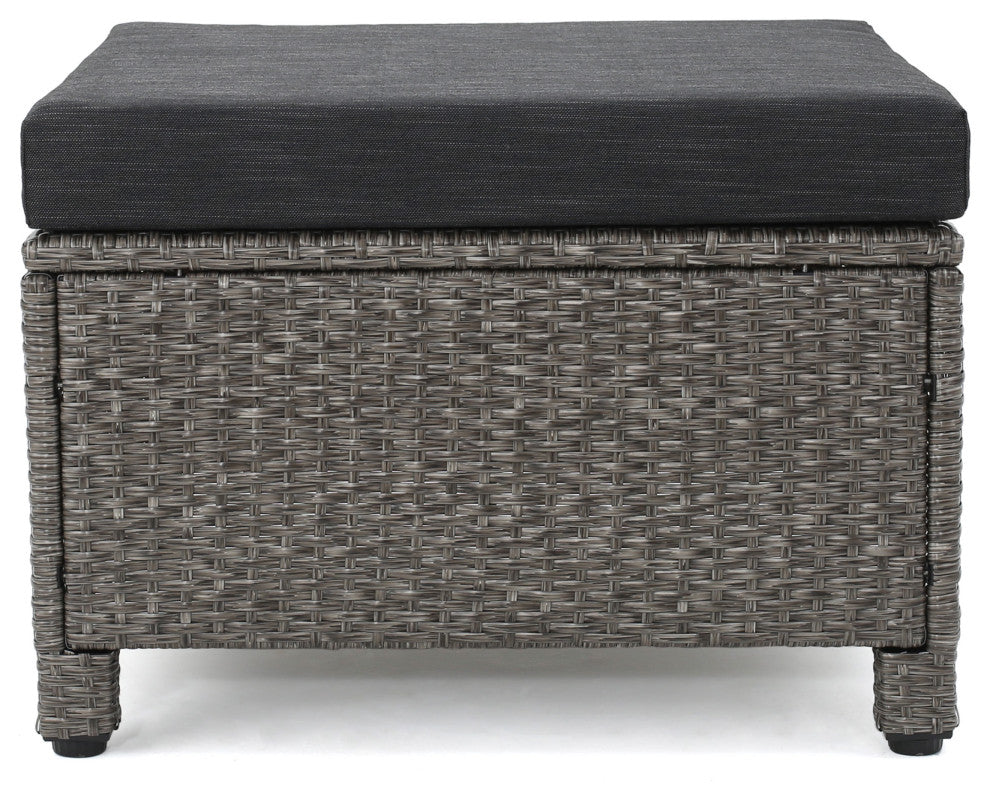GDF Studio 5-Piece Venice Outdoor Wicker Chat Set With Water Resistant Cushions, Dark Gray