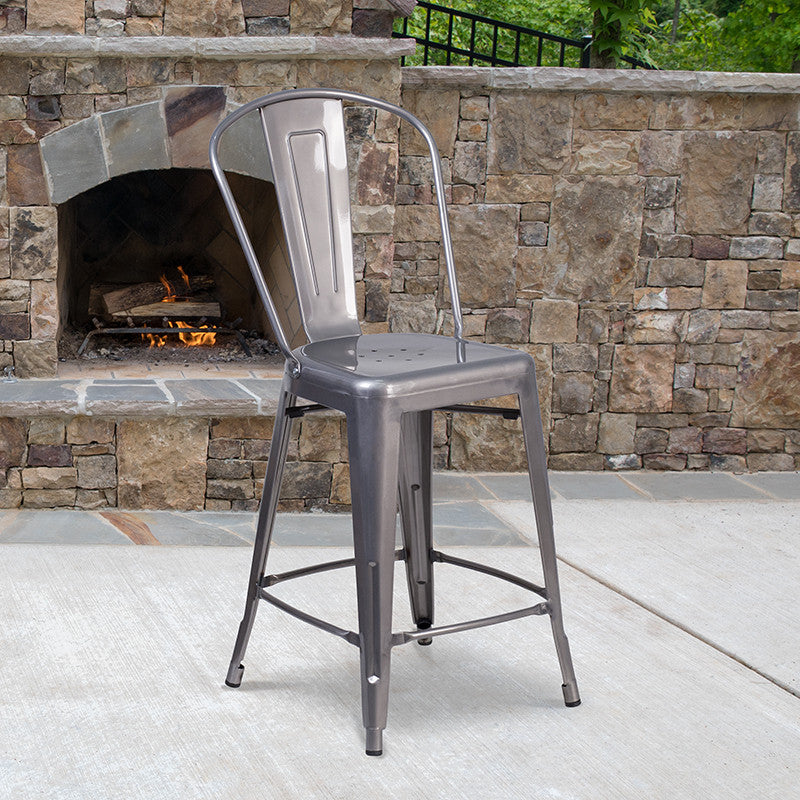 24'' High Clear Coated Counter Height Stool With Back