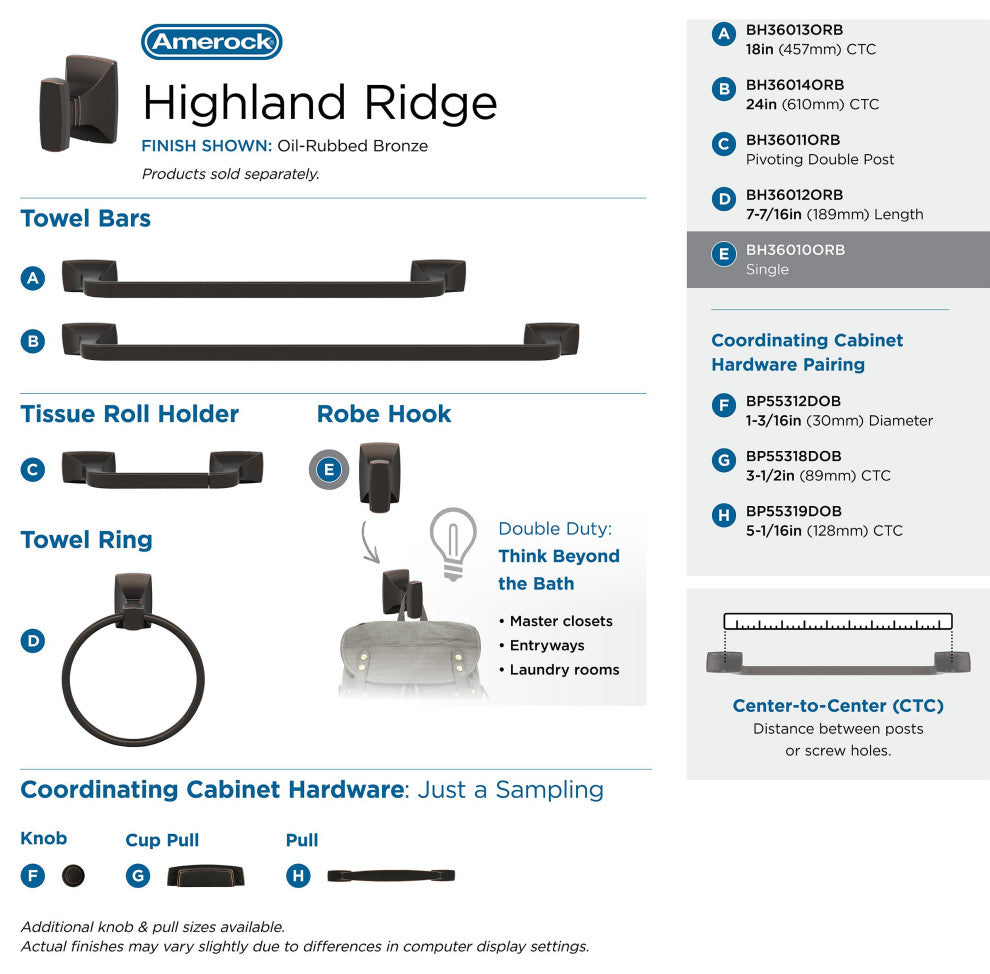 Highland Ridge Transitional Single Robe Hook, Oil Rubbed Bronze