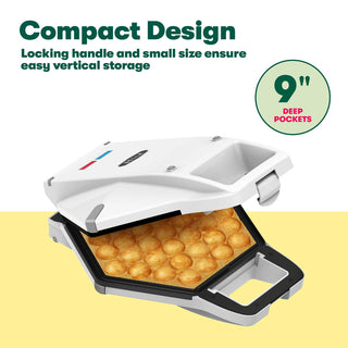 Bubble Waffle Maker for Breakfast Dessert 9" Waffles, Non-stick, White