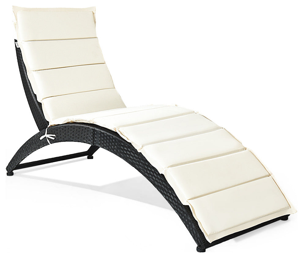 Costway Folding Patio Rattan Lounge Chair Chaise Cushioned Garden Lawn Black