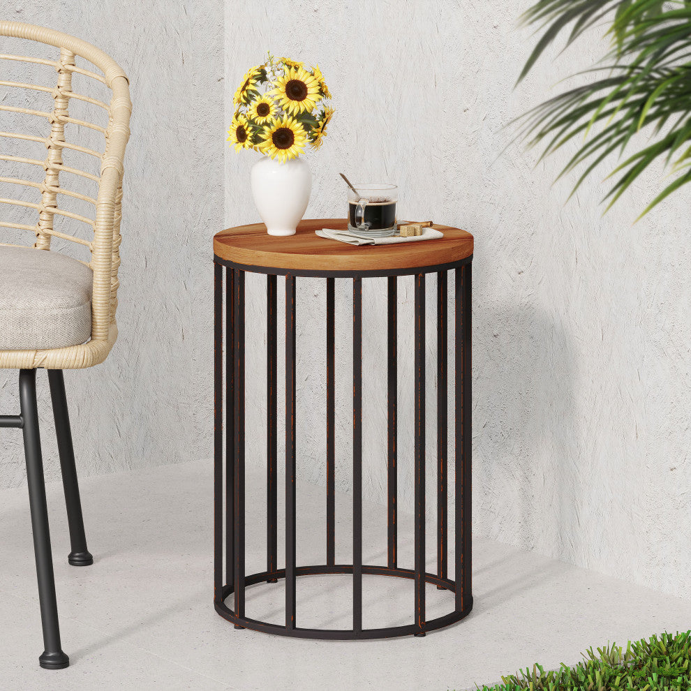 GDF Studio Colburn Outdoor Natural Finished Acacia Wood 15" Accent Table