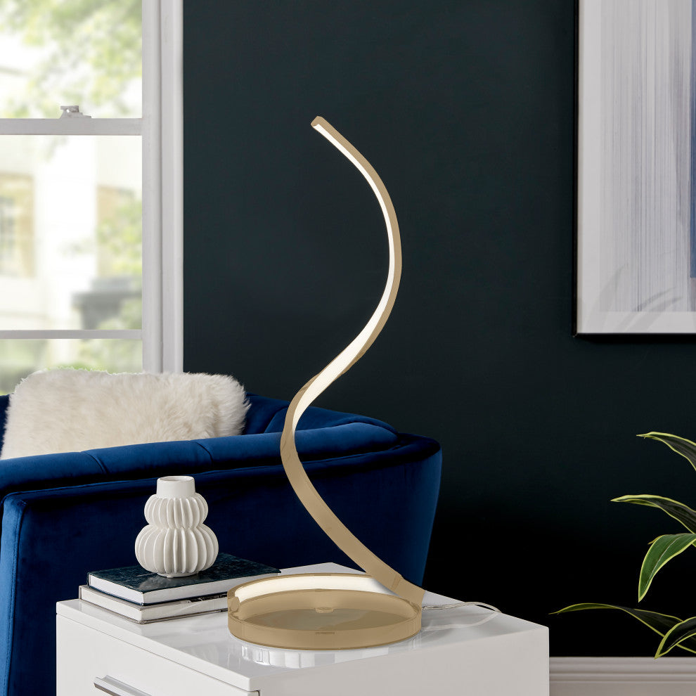 Modern Spiral Dimmable Integrated LED Table Lamp, Gold