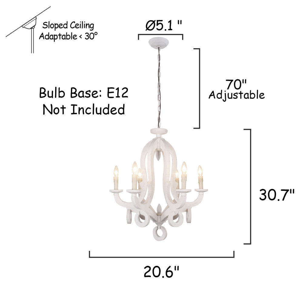 Bella Depot Vintage French Country 6-Lights Chandelier for Kitchen Island, White