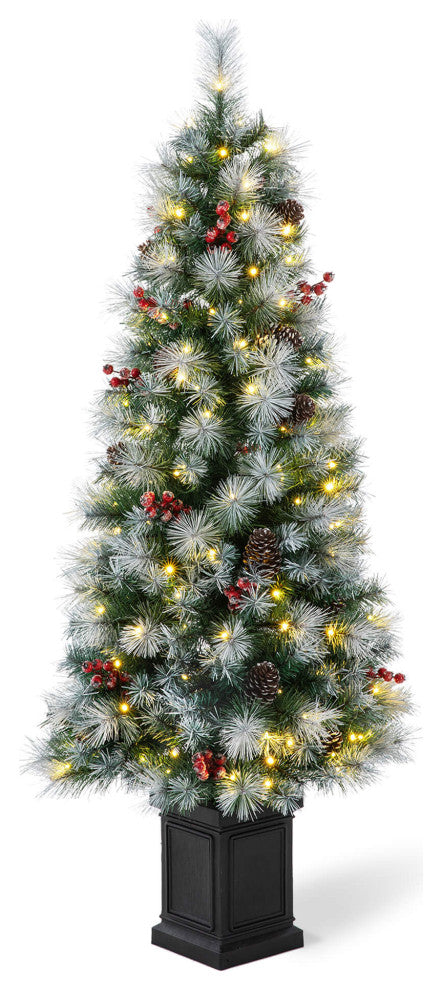 Pre-Lit Pine Artificial Christmas Tree, 5', Pinecones/Berries