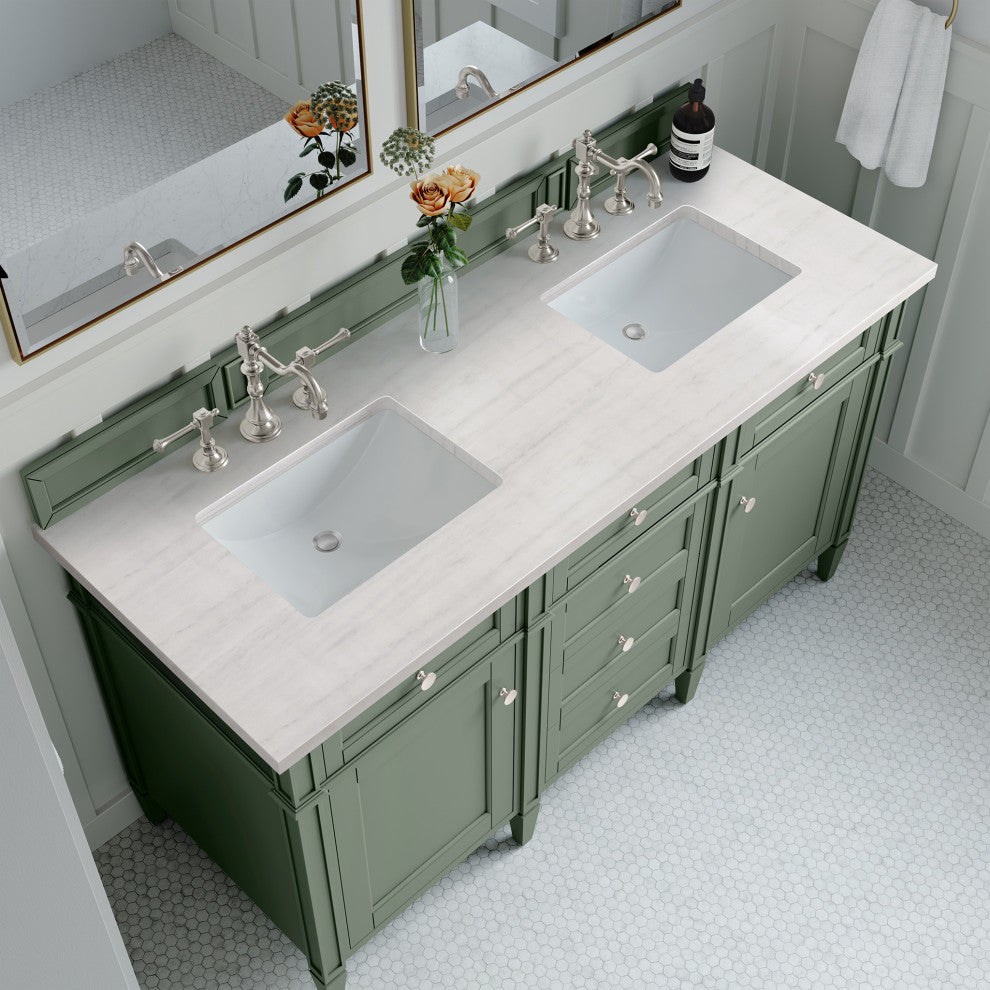 Brittany 60" Double Vanity, Smokey Celadon, 3CM Arctic Fall Top